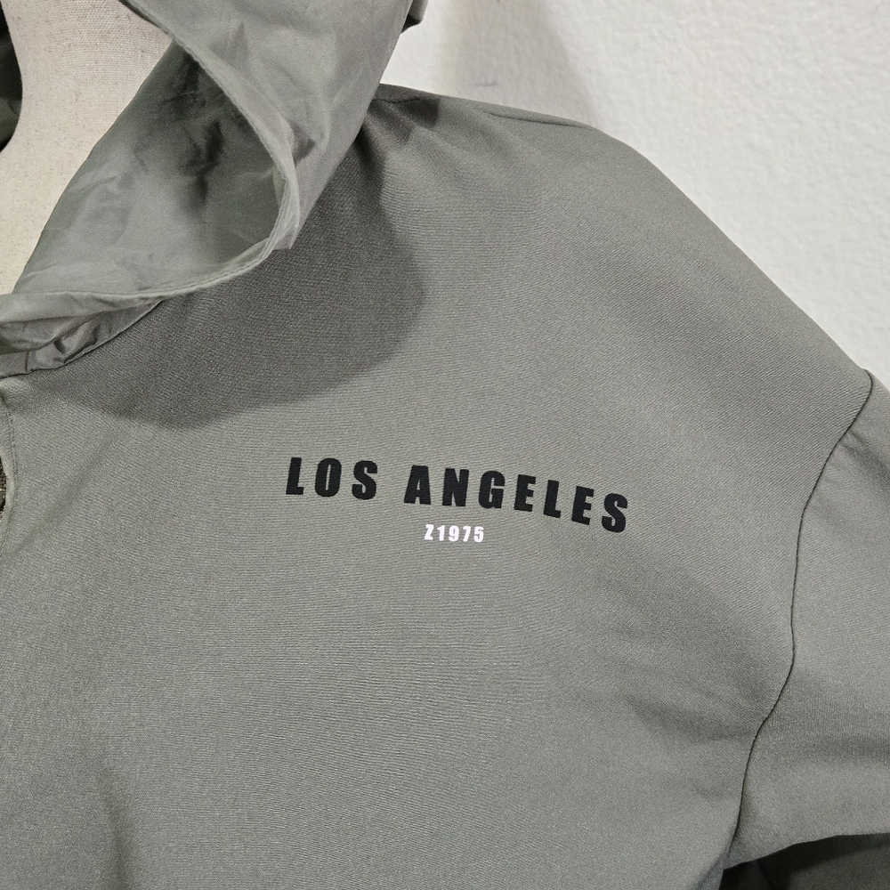 ZARA Olive Green Los Angeles Hoodie Half Zip Cropped Pullover Size Large - Picture 2 of 16